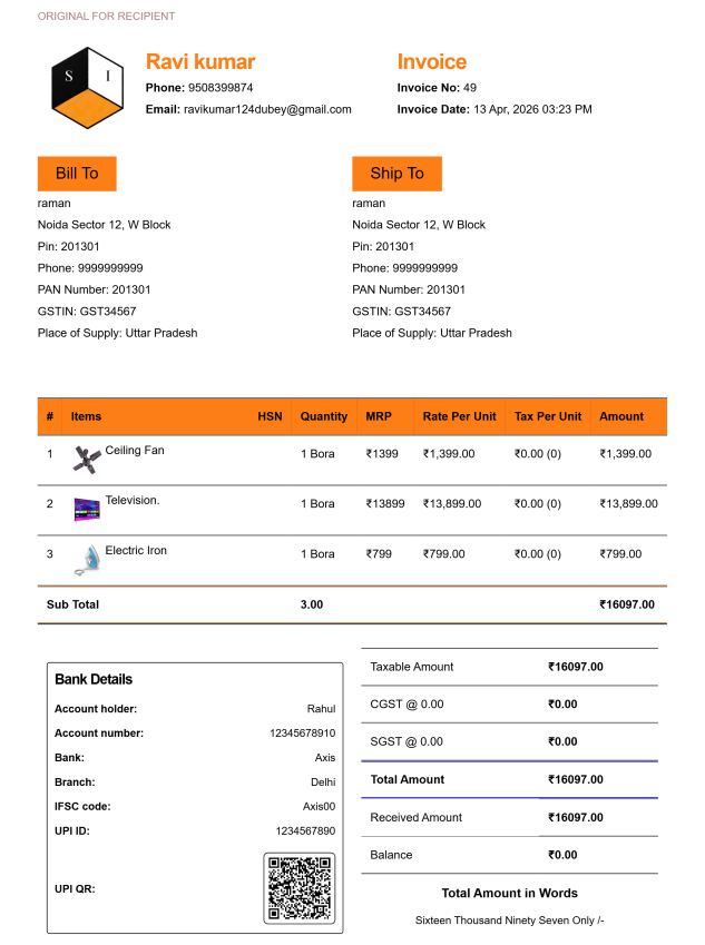 Stylish Electrical Invoice