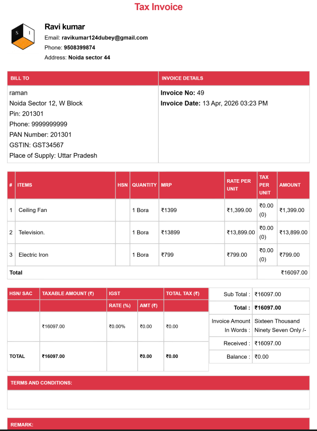Tally Theme Electrical Invoice