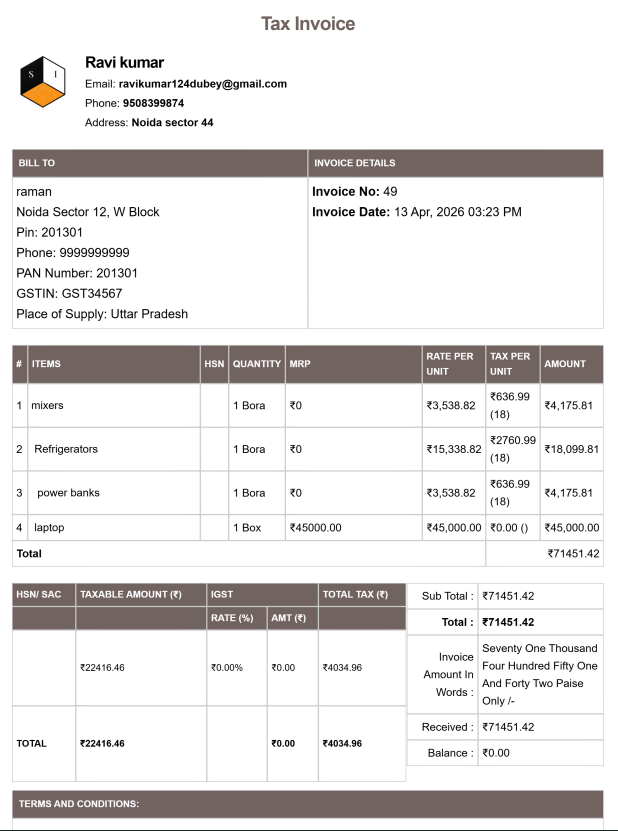 Tally Theme Kirana Bill