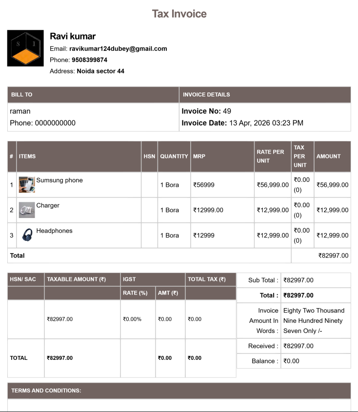 Tally Theme Mobile Bill