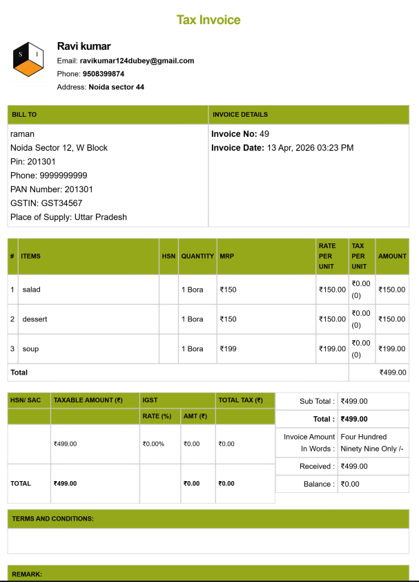 Tally Theme Kirana Bill