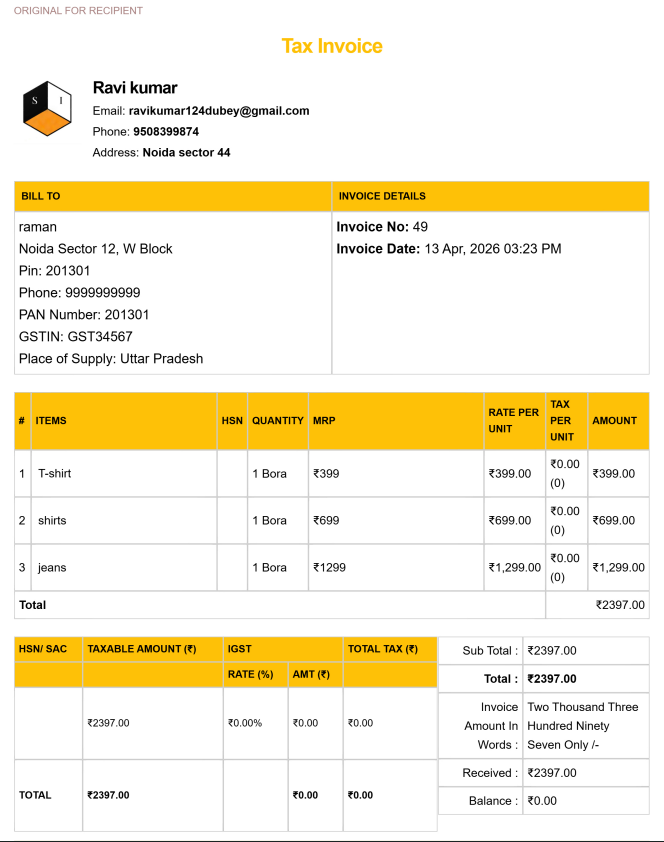 Tally Theme Garment Bill