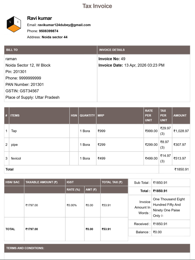 Tally Theme Kirana Bill