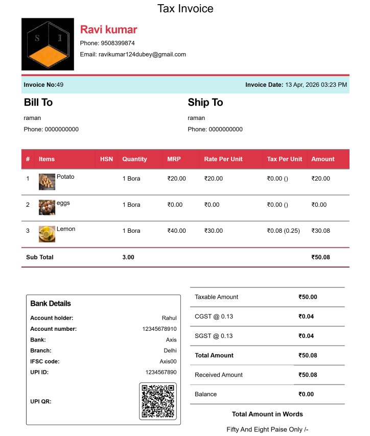 Modern Kirana Bill