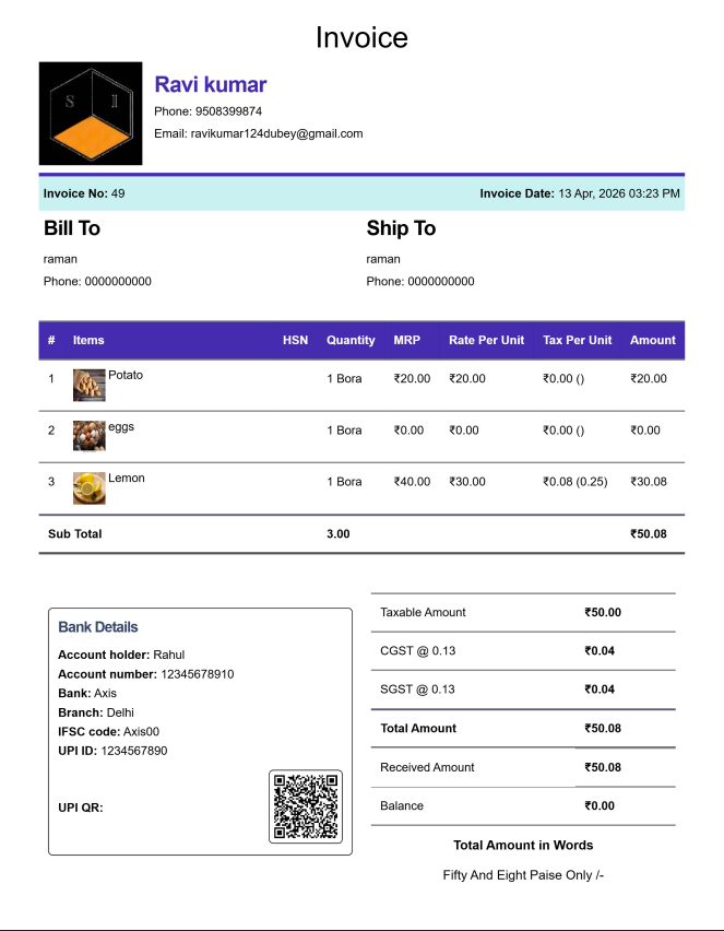 Modern Kirana Bill